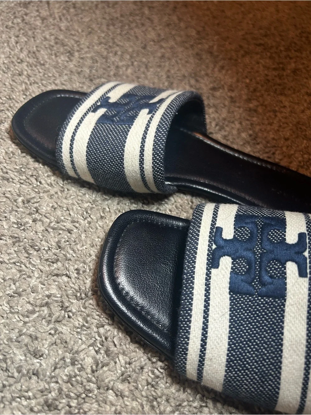 Tory Burch Navy and White Slide Sandals